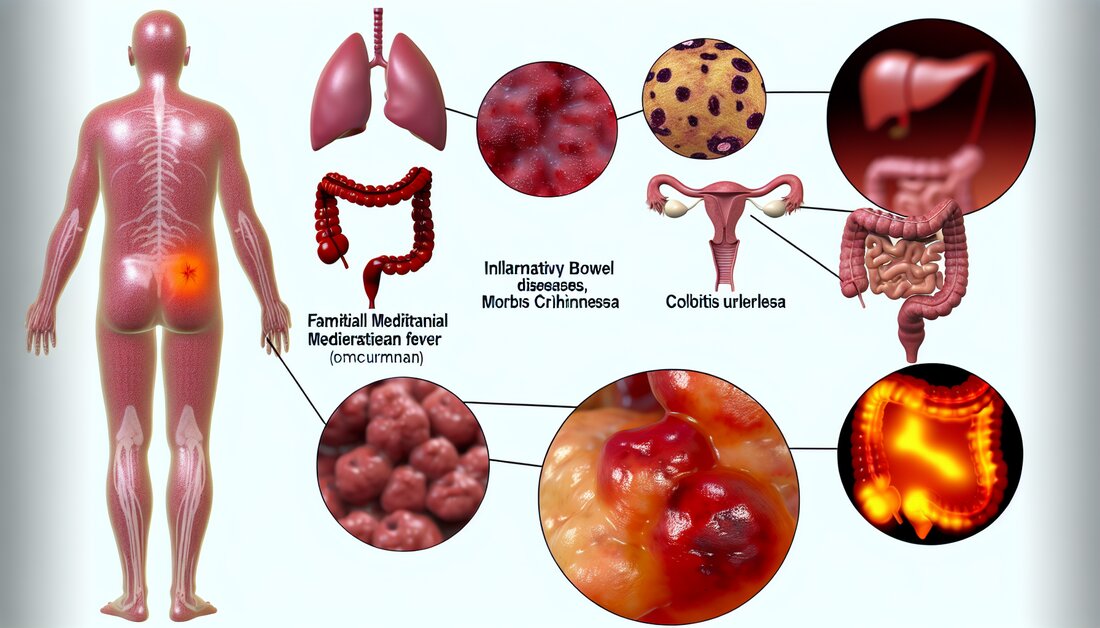 Eine 24-jährige Frau mit familiärem Mittelmeerfieber zeigt wechselnde Darmentzündungen, die Crohn's oder Colitis ulcerosa ähneln. Genvarianten entdeckt, Colchicin führte zur Remission.